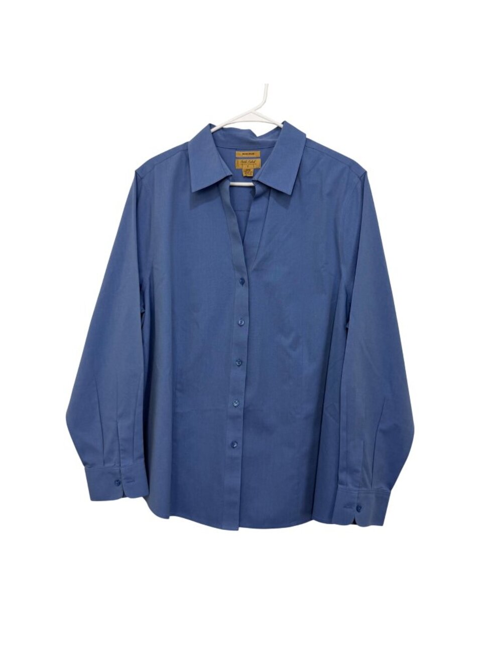 Gold Label Womens Non-Iron Button-Up Shirt SZ 18W Blue 100% Cotton Long Sleeve